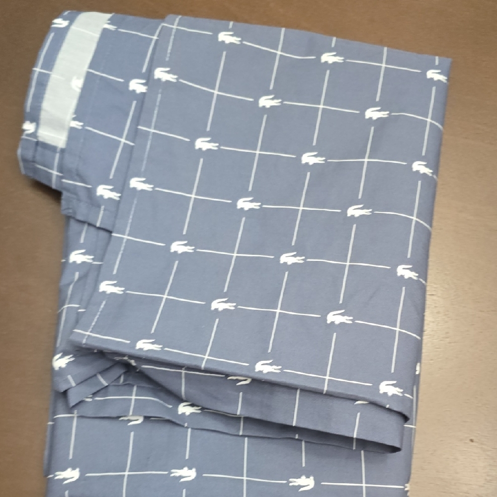 LACOSTE  Blue with White Crocodile Design flat Top‎ Sheet TWIN 66 X 96